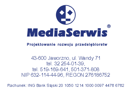 Znak firmowy MS, adres, telefony,Regon, NIP, konto bankowe